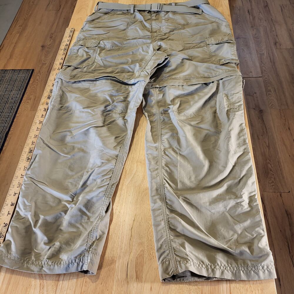 REI 14 Petite Khaki Nylon Convertible Pants Zip Pocket Belted 32" Waist